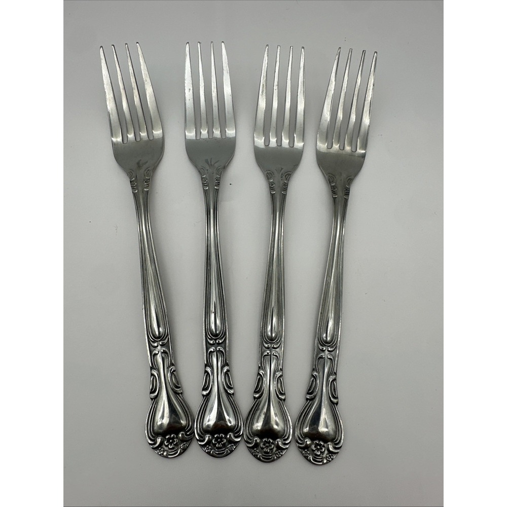 Lot of 4 Wallace PLANTATION Stainless Steel Dinner Forks 7-1/8" Japan Vintage